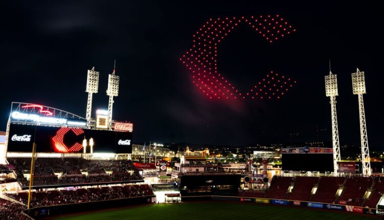 Cincinnati Reds City Connect drone and fireworks show